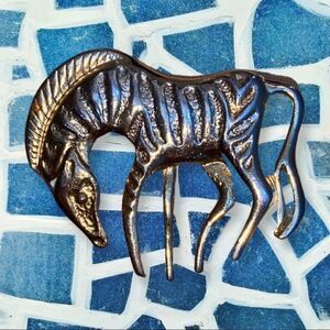 Vintage Gold Tone Zebra Pin Brooch